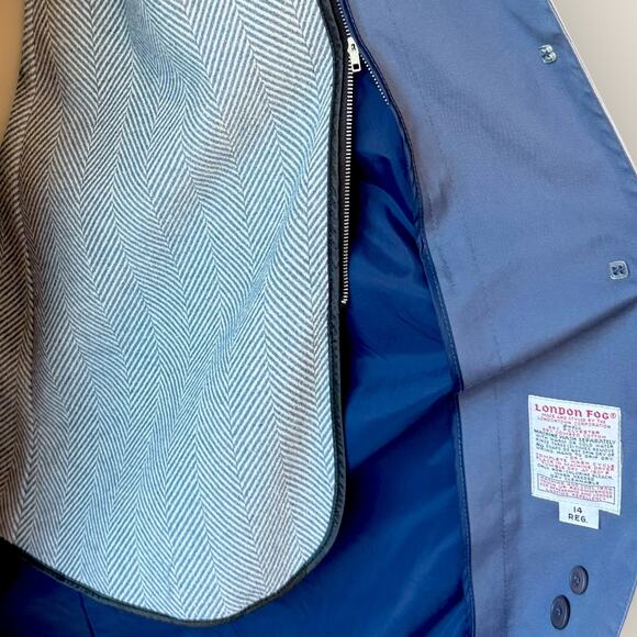 London Fog Vintage Maincoats Wool Blend Liner Trench Coat Hooded Womens 14 Blue - Picture 12 of 15